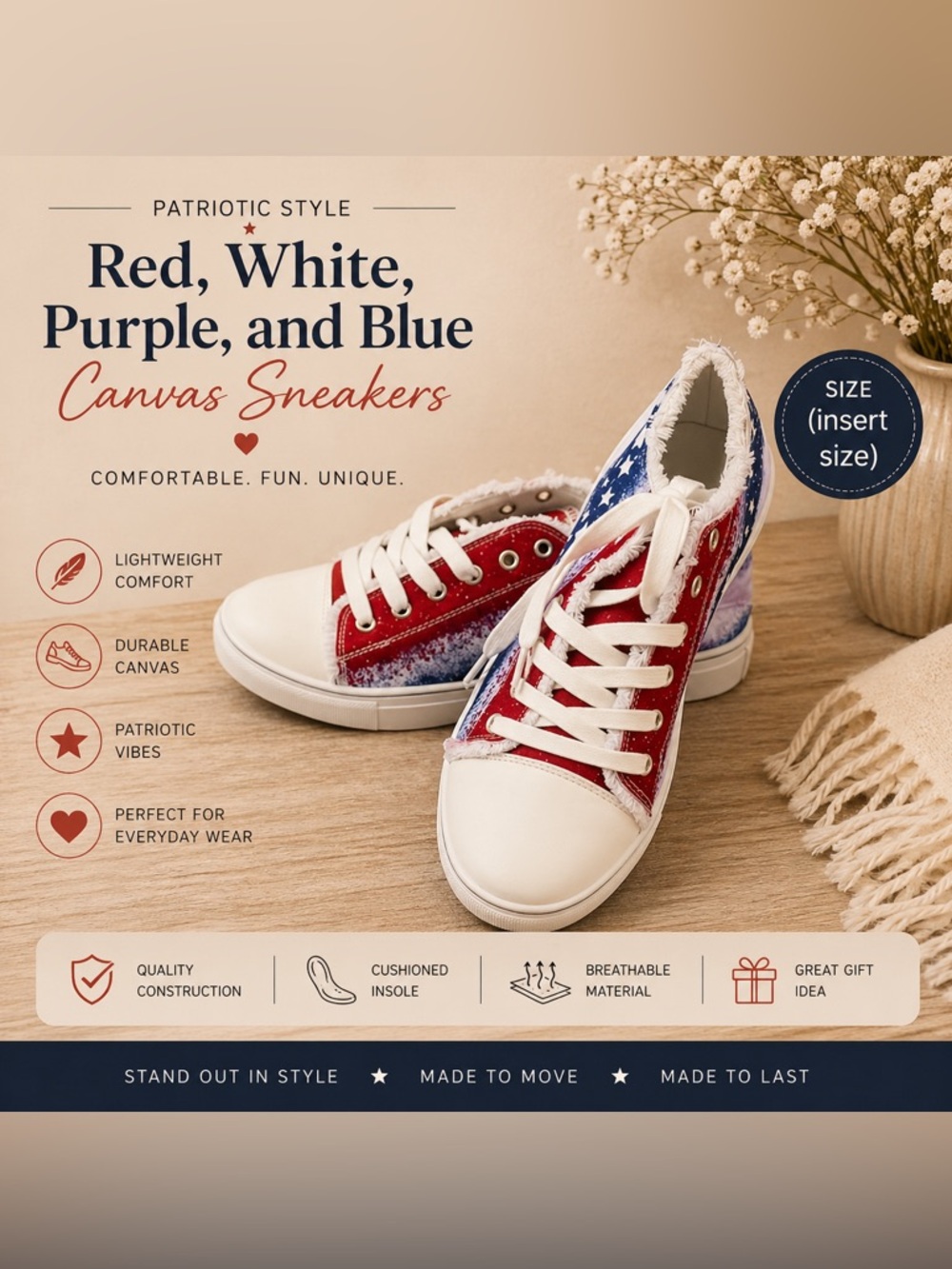 Red White, Purple, and Blue Canvas Sneakers